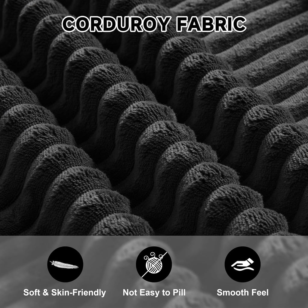 97' Boneless Couches for Living Room, Cloud Couch Sectional with Deep Seat, Comfy Couch with L-Shaped Chaise, Minimalist Upholstered Modular Sectional Sofa, No Assembly Required (Corduroy,Black)