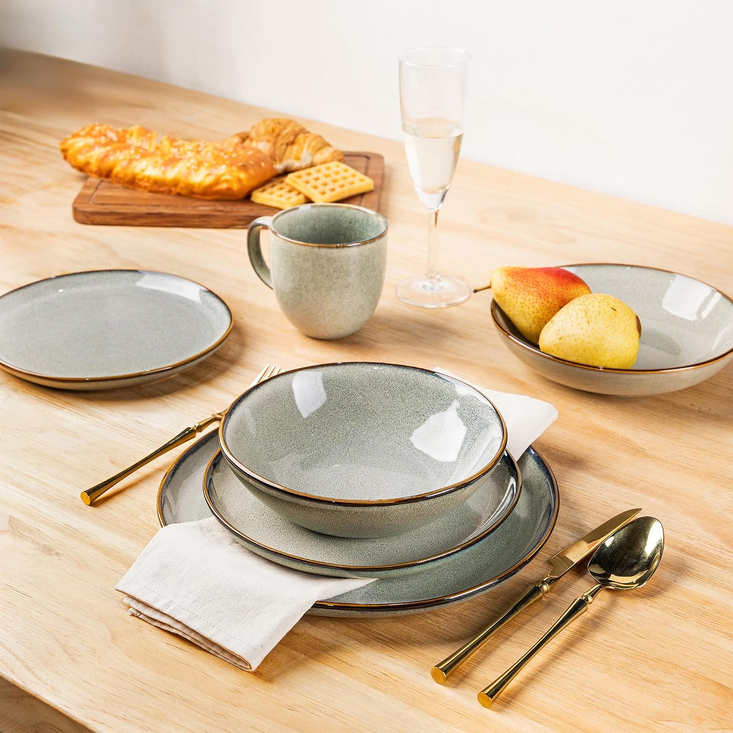 AmorArc Ceramic Dinnerware Sets,Handmade Reactive Glaze Stoneware Plates and Bowls Sets,Highly Scratch Resistant | Dishwasher & Microwave Safe Dishes Set,Service for 6 (24pc)