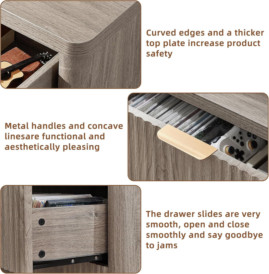 LEYAOYAO Fluted 6 Drawers Dresser for Bedroom Set of 2, 42' Tall Modern Chest of Drawers with Metal Handle, Curved Profile Design,Grey Wood Drawer Organizer for Bedroom, Living Room, Hallway