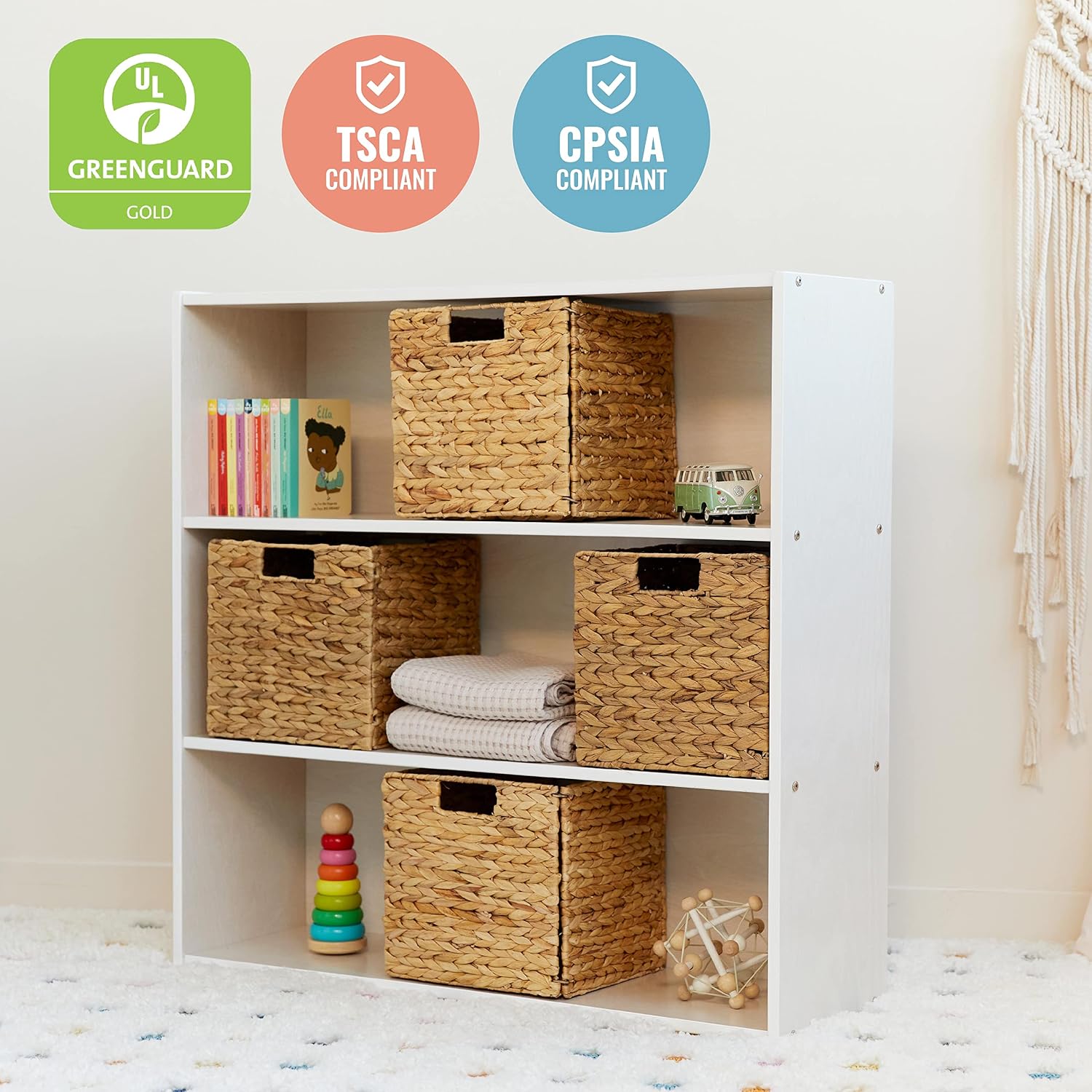 ECR4Kids Birch Streamline 3-Shelf Storage Cabinet, 36in High, Bookcase for Classroom and Playroom, White Wash