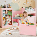 68.9'W Kids Toy Storage, Large Bookshelf with Reading Nook, Removable Building Baseplate Lid for Lego, Rolling Drawers, Stuffed Animal Storage, Bench and Removable Cushions for Playroom(Pink)