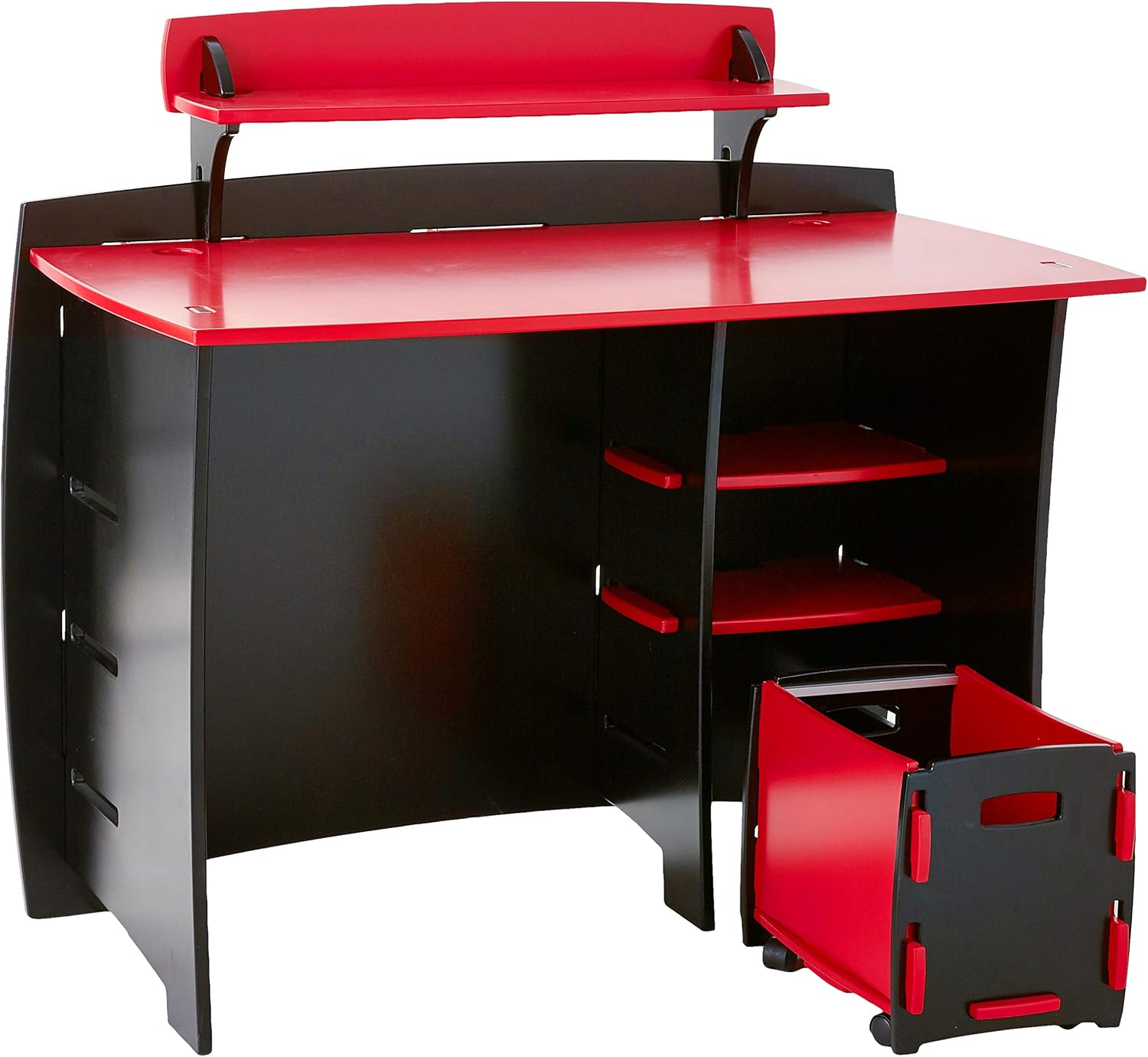 Legaré Furniture Children's Desk with Shelves and File Cart Set for Kids, Red and Black