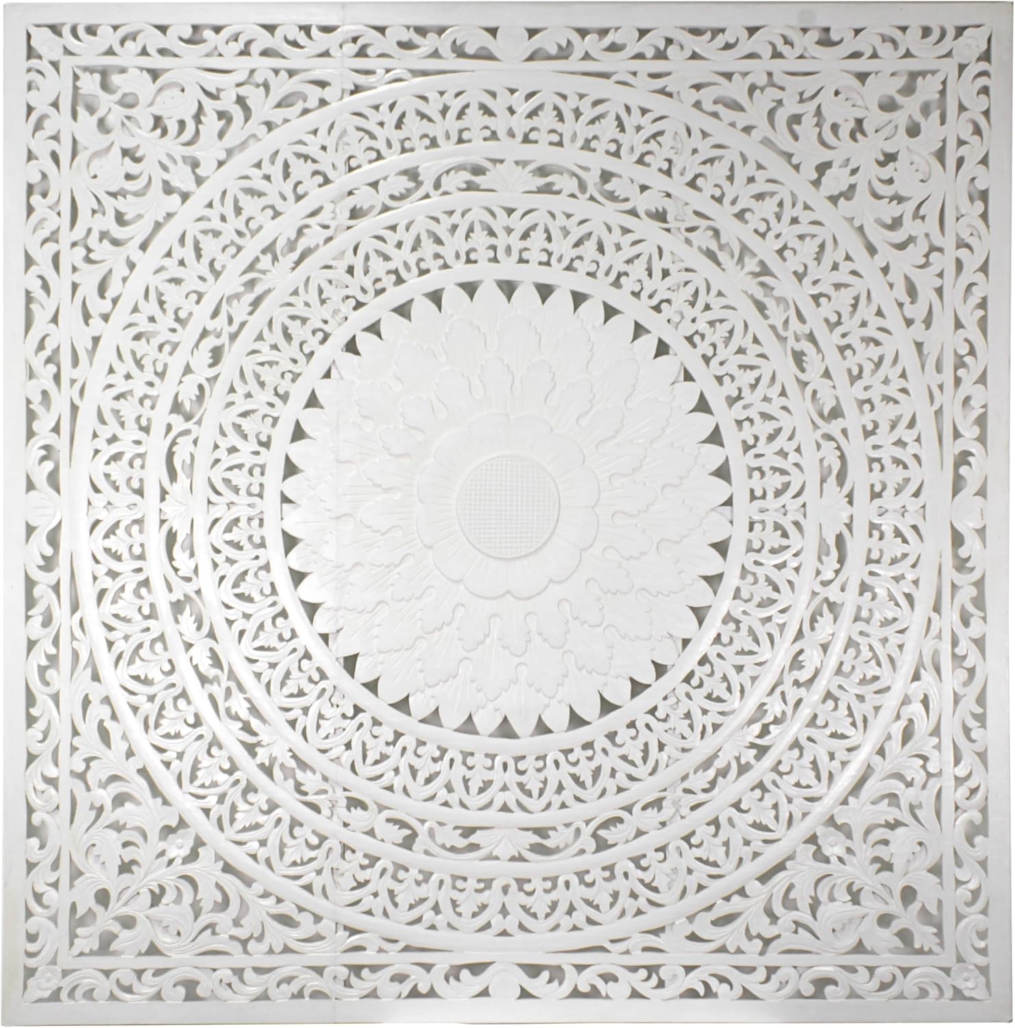Queen Headboard Panels 59x59 in, Seruni White Hand Carved, Made in Bali Indonesia, Wall Mounted Behind Bed, 4 Panels + Hardware