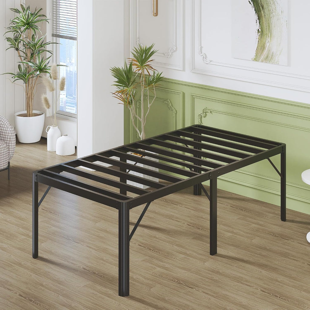 Lutown-Teen 25 Inch High Twin Bed Frames with Rounded Corner Legs, Heavy Duty Metal Twin Platform Bed Frame with Steel Slats Support, No Box Spring Needed, Noise Free, Easy Assembly