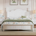 JIVOIT Wood Queen Bed Frame with Headboard and Footboard, Retro Style Platform Bed with Wooden Slat Support, Solid Wood Foundation, Queen Size Wooden Bed Frame (White, Queen Bed, 1)