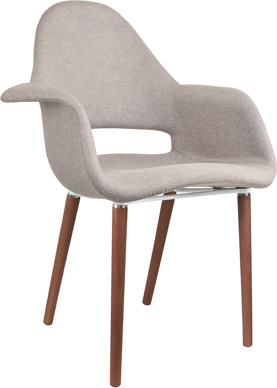 2xhome Mid Century Modern Upholstered Fabric Organic Accent Living Room Dining Chair Armchair Set with Back Armrest Dark Black Wood Wooden Legs for Kitchen Bedroom (1, Beige Gray, Dining)