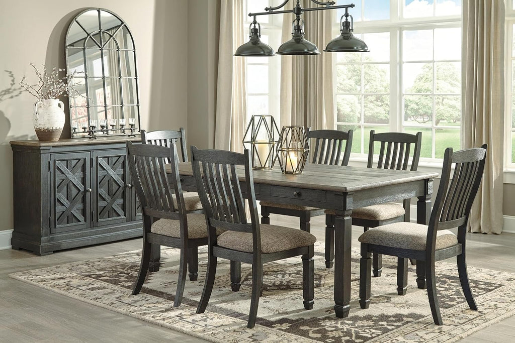 Signature Design by Ashley Tyler Creek Dining Room Upholstered Side Chair, 2 Count, Solid Wood, 19.25' H, Black and Grayish Black