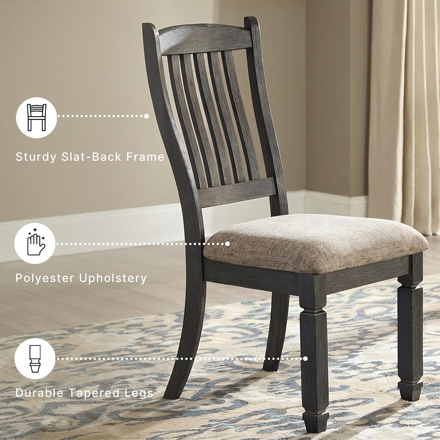 Signature Design by Ashley Tyler Creek Dining Room Upholstered Side Chair, 2 Count, Solid Wood, 19.25' H, Black and Grayish Black