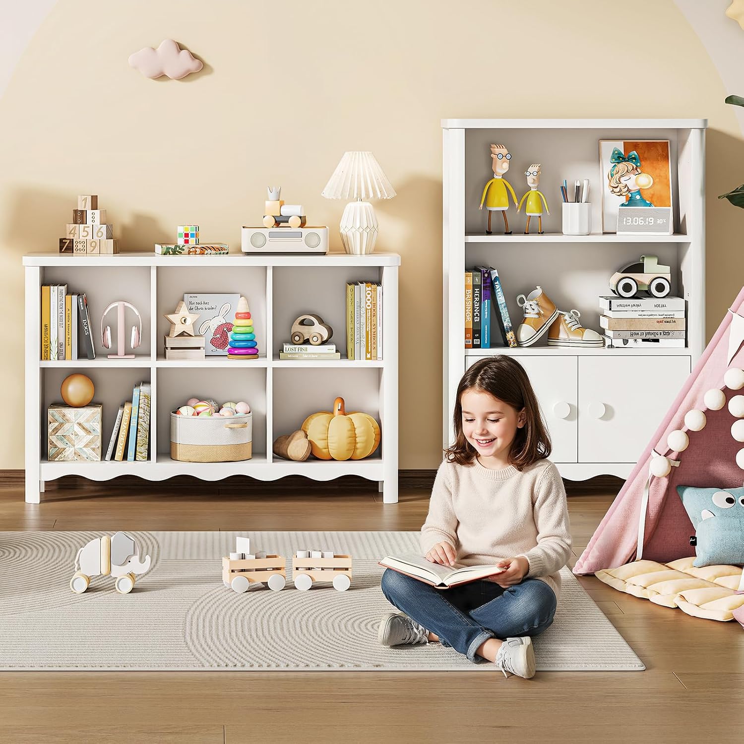 ONBRILL 6 Cube Storage Organizer Shelf, Bookshelf and Toy Storage Organizer for Kids Rooms, Small Book Shelf for Child, Display Cabinet Bookcase for Living Room, Study Room, Office (White)