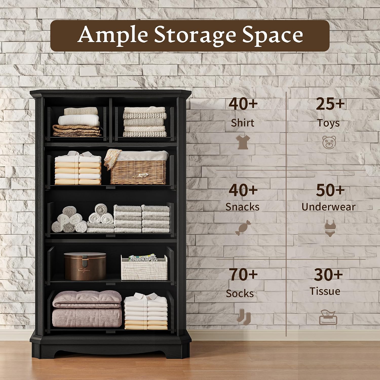 Farmhouse 6 Drawer Dresser for Bedroom, Tall Rustic Chest of Drawers with Metal Handle, Wood Vintage Storage Tower Cabinet, Wooden Closet Storage Dressers Organizer for Living Room, Hallway, Black