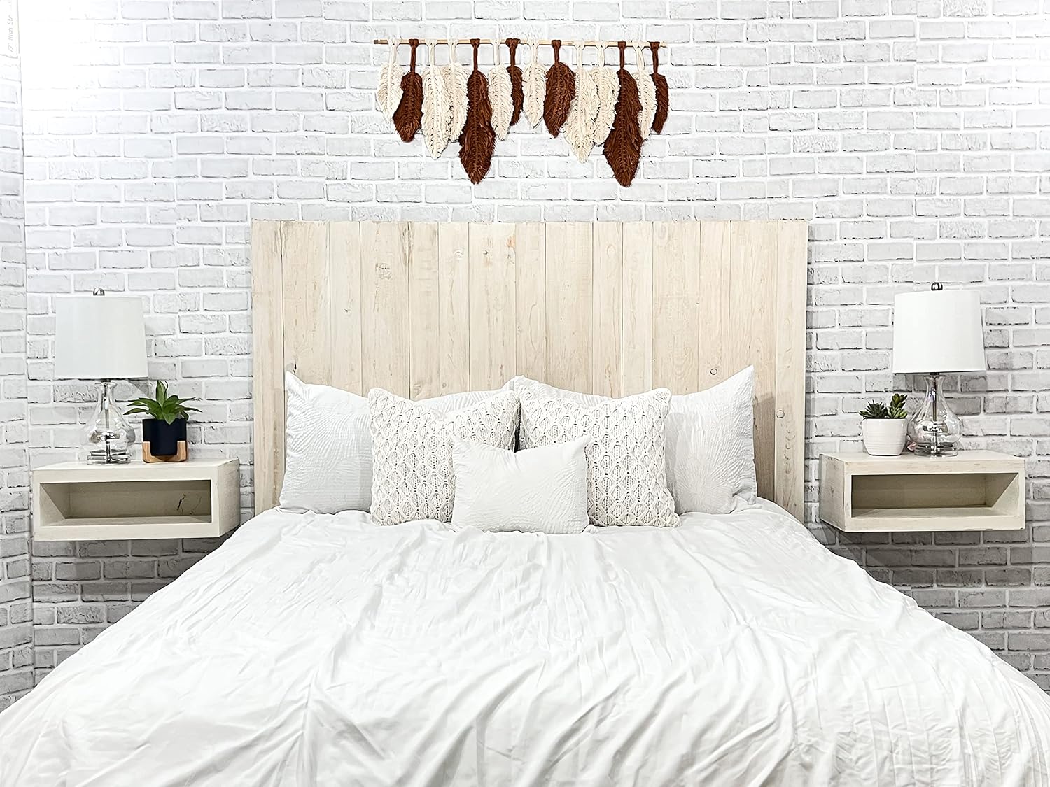 Barn Walls Antique White Headboard, Farmhouse Design, Solid Wood Headboard, Floating Panels, Wall Mount, Adjustable Height, Easy Assembly, Full Size