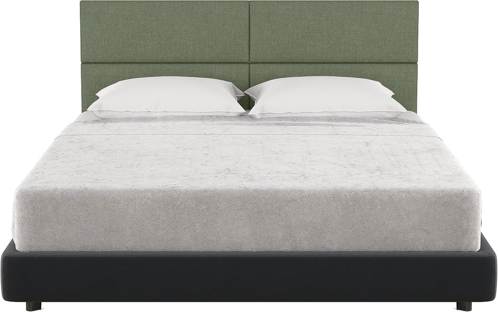 Jaxx Panelist Modern Padded Headboard – Set of 4 Wall Mounted Panels (Each 11.25' x 30') - Queen, Cypress Green Microvelvet