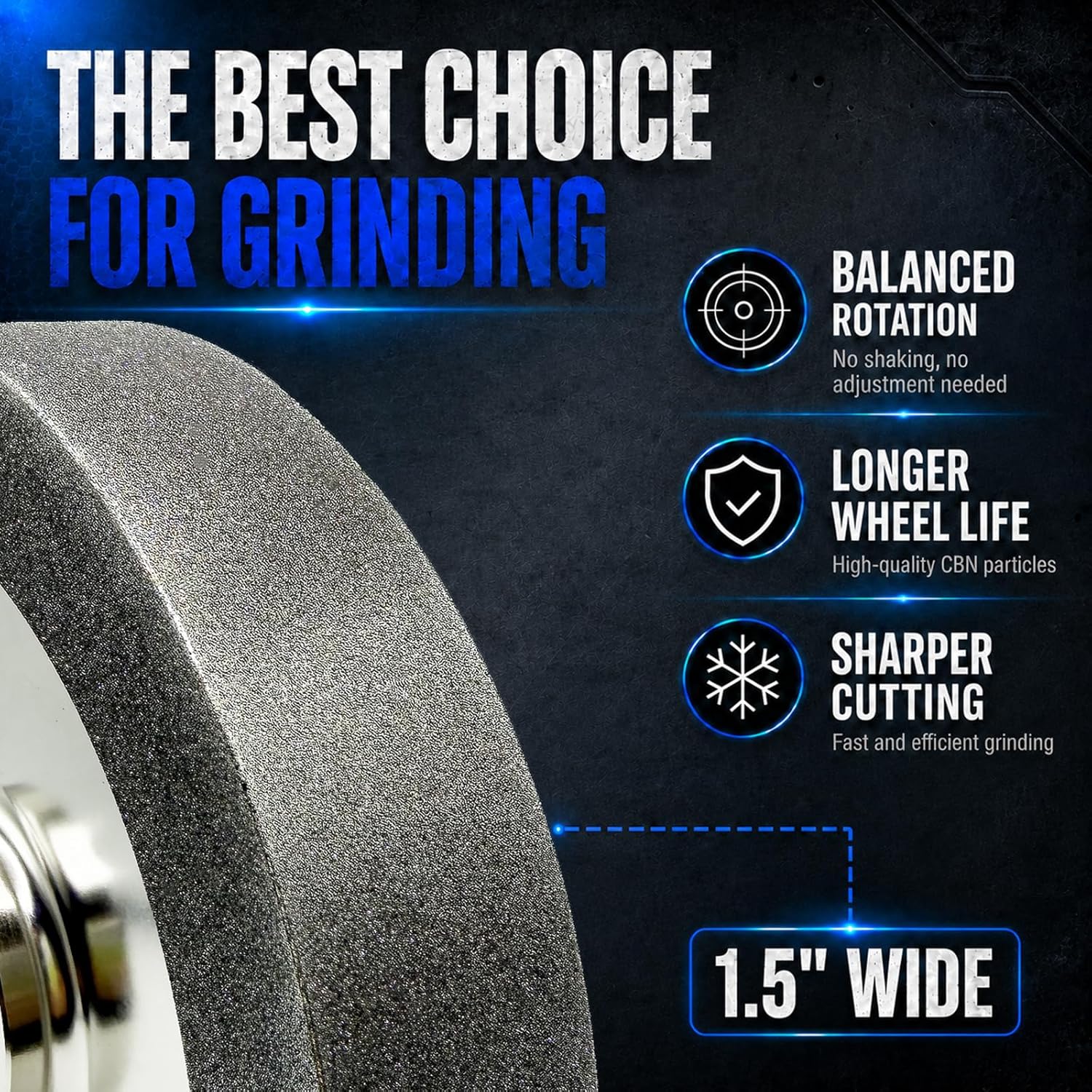 Mega Square CBN Grinding Wheel 8 Inch 600 Grit, 1.5' Wide Electroplated CBN Bench Grinder Wheel, 5/8' Arbor, 1' Side Face, for Woodturning Tools, HSS Lathe Tools, Chisels, Knives and Sharpening