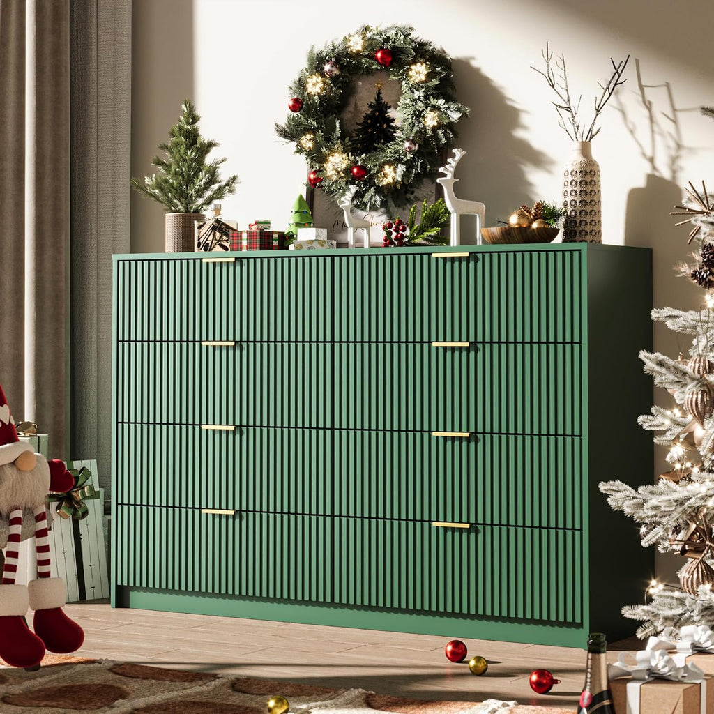 MAISONARIA Green Dresser for Bedroom, 8 Drawer Double Dresser, Modern Chest of Drawers for Bedroom, Living Room, Entryway and Closet, 55' L x 15.7' D x 37.4' H