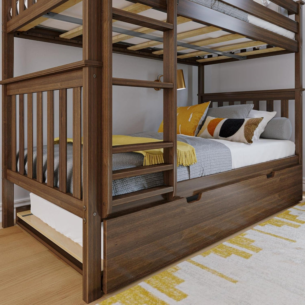 Max & Lily Bunk Bed, Twin-Over-Twin Bed Frame for Kids with Trundle, Walnut
