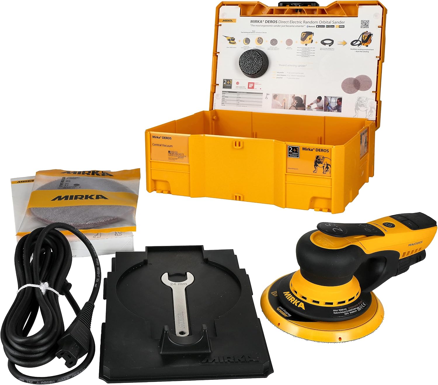 Mirka DEROS 625X CV - 6' Hook & Loop, 2.5mm Random Orbital Sander with Case - 110V Electric Power Tool for Woodworking, Drywall, Automotive Car & Wood Sanding - Professional Dust-Free Sander