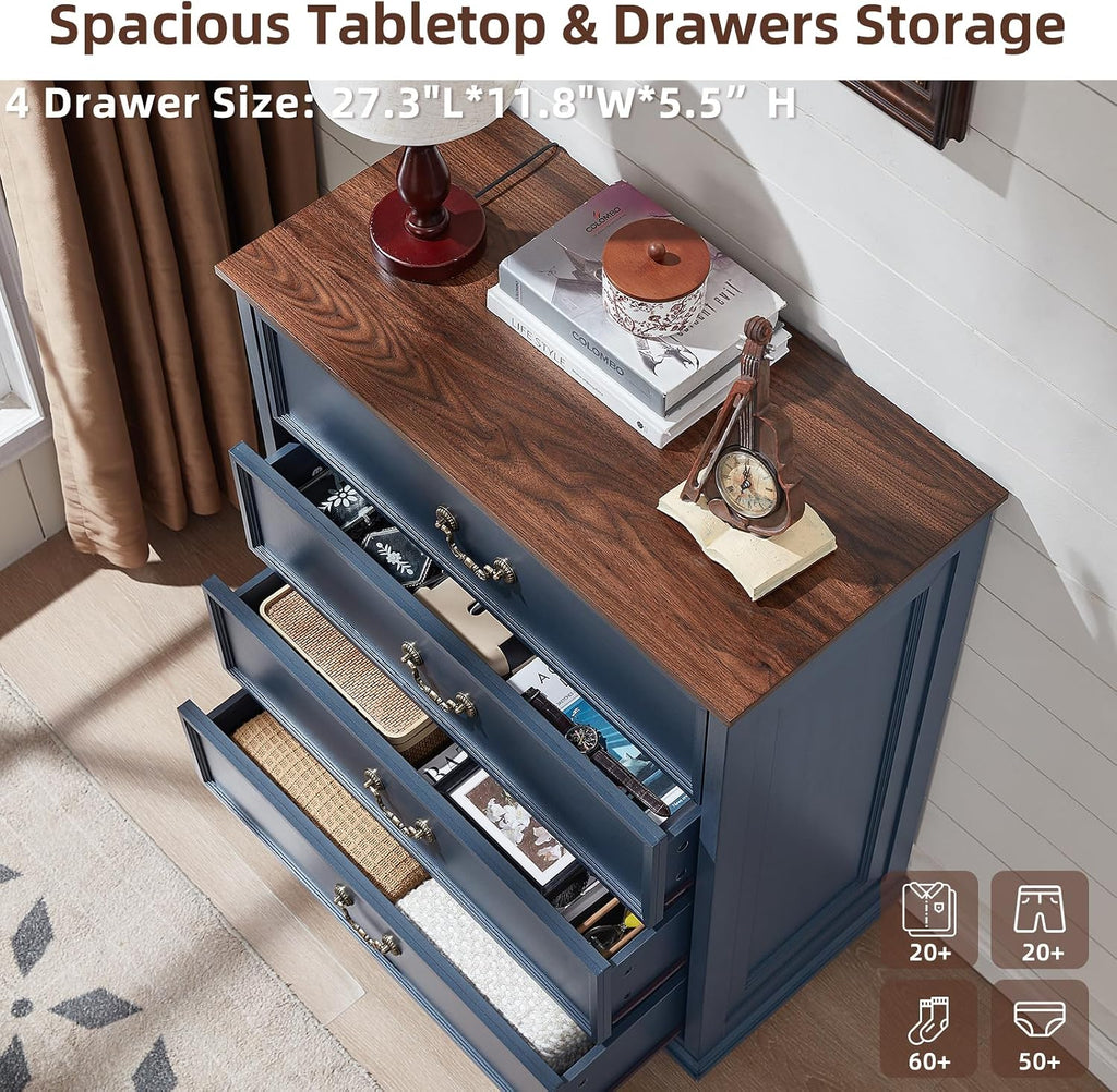 Joaxswe Bedroom Sets, 54' Wide 7 Drawers Dresser and 37' Tall 4 Drawers Dresser, Wooden 2 Piece Bedroom Furniture Set, Chest of Drawer for Bedroom, Home, Living Room, Hallway, Navy Blue
