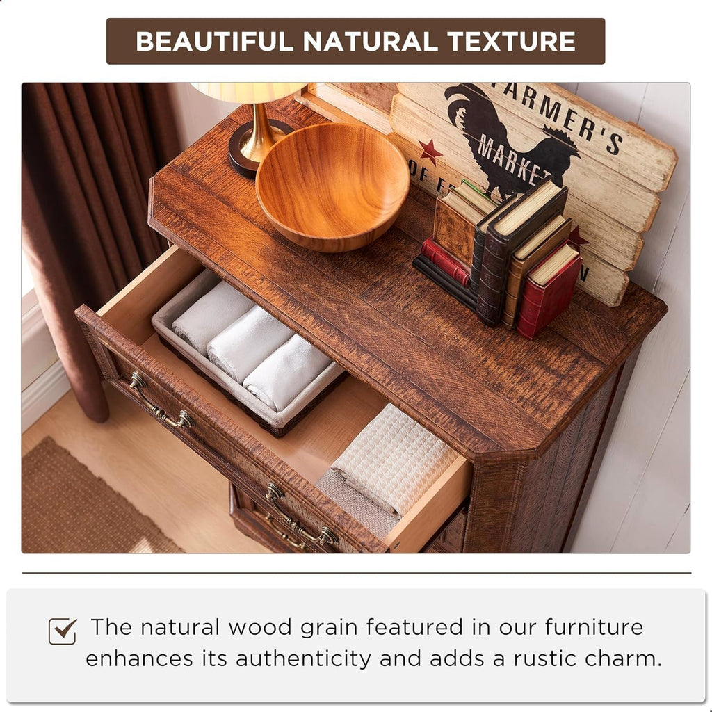 T4TREAM Farmhouse 5 Drawers Dresser for Bedroom, 48' Tall Wood Rustic Chest of Drawers with Natural Texture, Vintage Design, Storage Dressers Organizer for Bedroom, Living Room, Reclaimed Barnwood