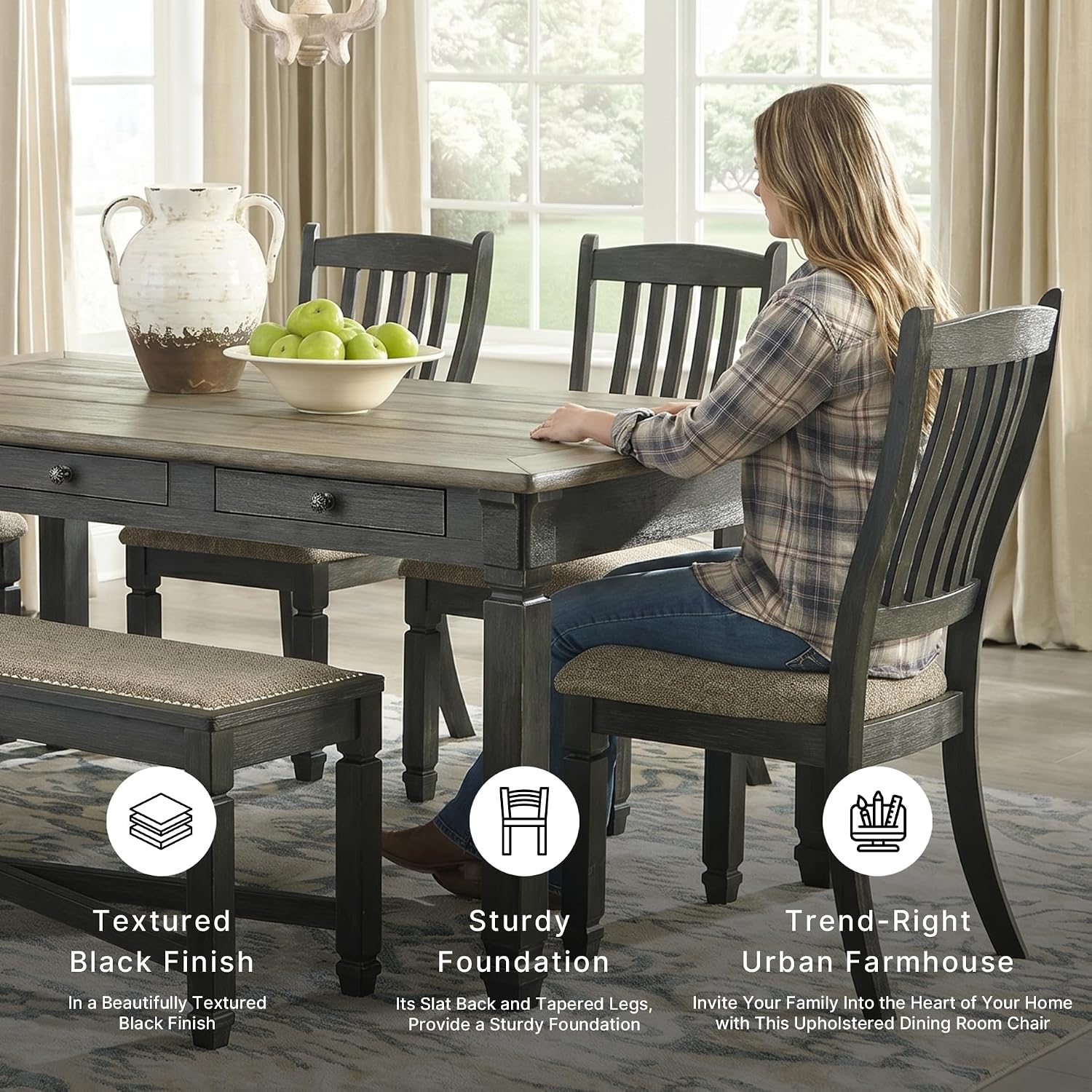 Signature Design by Ashley Tyler Creek Dining Room Upholstered Side Chair, 2 Count, Solid Wood, 19.25' H, Black and Grayish Black