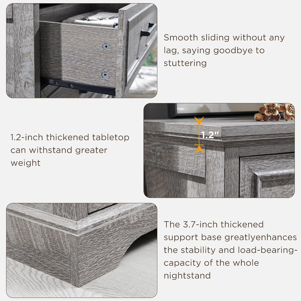 ACCOHOHO Farmhouse 5 Drawers Dresser Chests for Bedroom,46' Tall Wood Rustic Chest of Drawers with Wide Metal Handle,Natural Texture,Drawer Organizer for Bedroom,Living Room,Hallway and Entryway,Grey