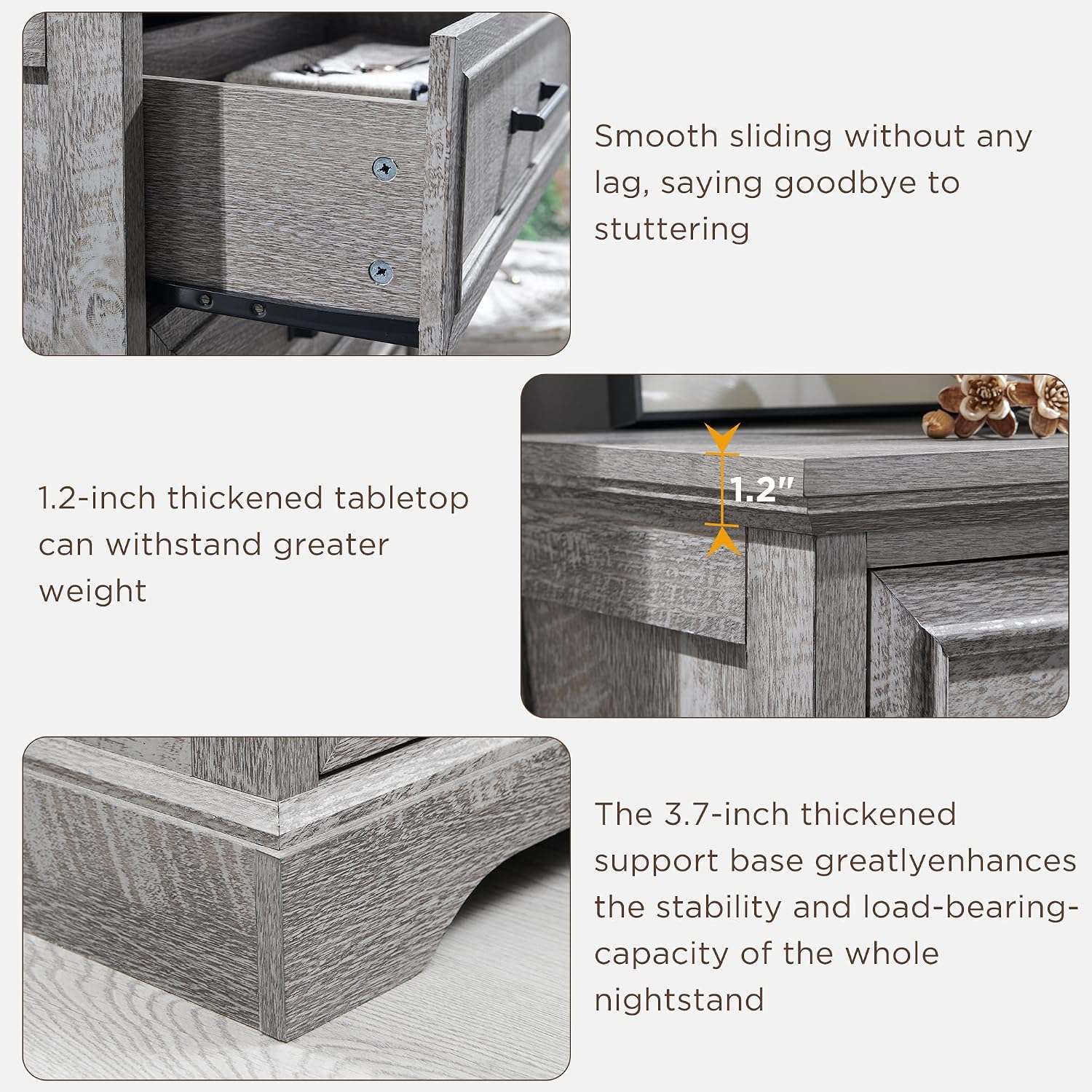 ACCOHOHO Farmhouse 5 Drawers Dresser Chests for Bedroom,46' Tall Wood Rustic Chest of Drawers with Wide Metal Handle,Natural Texture,Drawer Organizer for Bedroom,Living Room,Hallway and Entryway,Grey