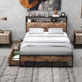 Giantex Full Bed Frame with 2 Storage Drawers and Charging Station, Industrial Platform Bed Frame with 2-Tier Storage Headboard, Rustic Metal Slats Support Mattress Foundation, No Box Spring Needed