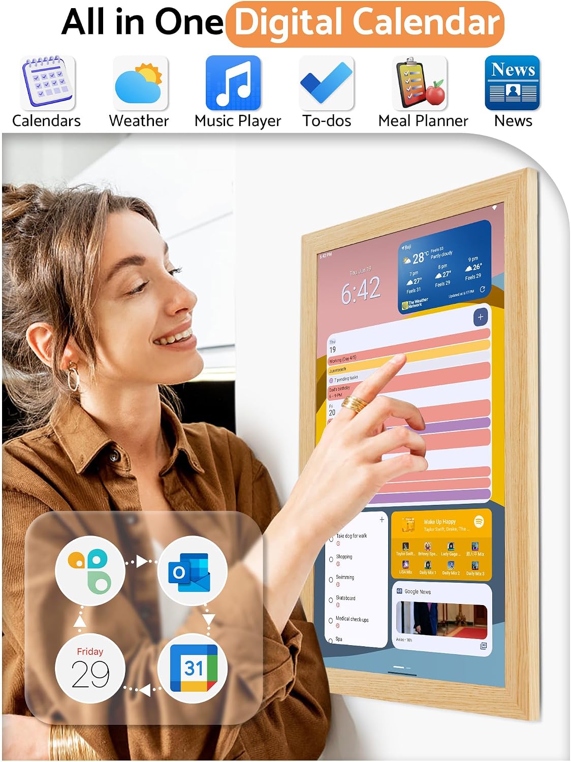 Digital Calendar Wall Touch Screen, 21.5 Inch Display Electronic Smart Calendars Chore Chart Lists for Family, Electric Planner for Daily Schedule for Kids Android Tablet Wall-mounted