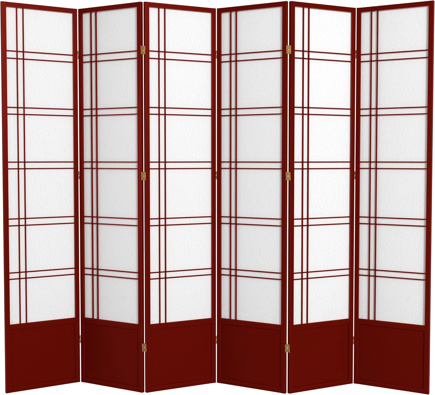 Red Lantern 7 ft. Tall Double Cross Shoji Screen - Rosewood - 6 Panels