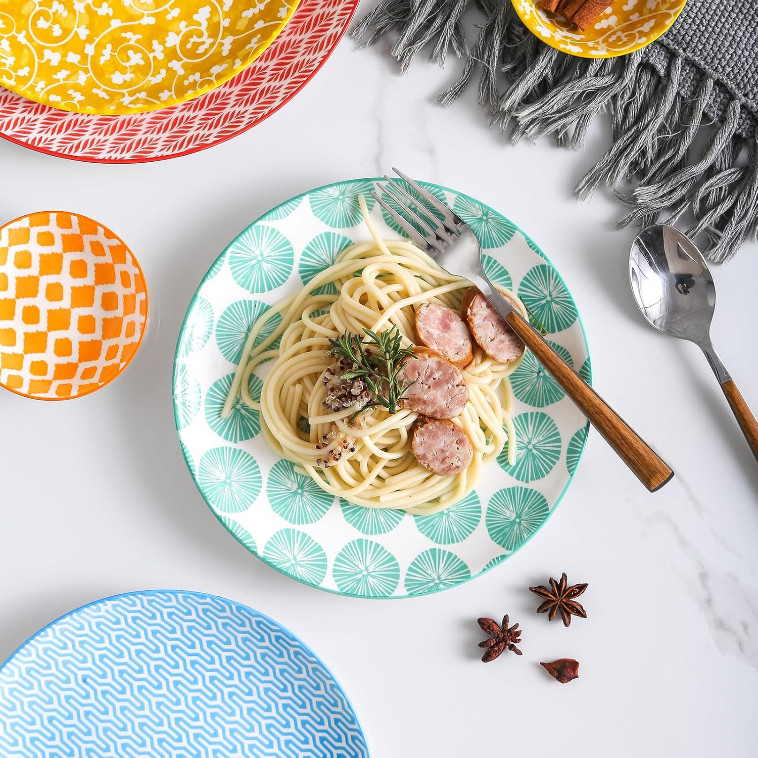 Selamica Ceramic Dinnerware Sets for 6, 24 Piece Plates and Bowls Sets, Highly Chip and Crack Resistant Dishes Set-Dishwasher & Microwave & Oven Safe, Assorted Colors