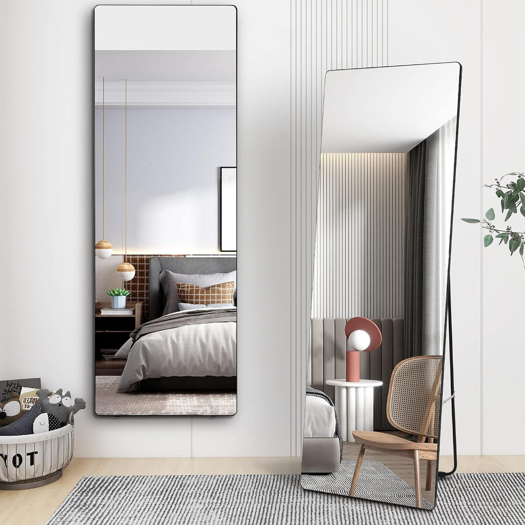 Vlsrka 63' x 18' Full Length Mirror - Floor Standing, Wall Mirror, Stand Up - Large, Tall, Full Size for Bedroom, Living Room (Black)
