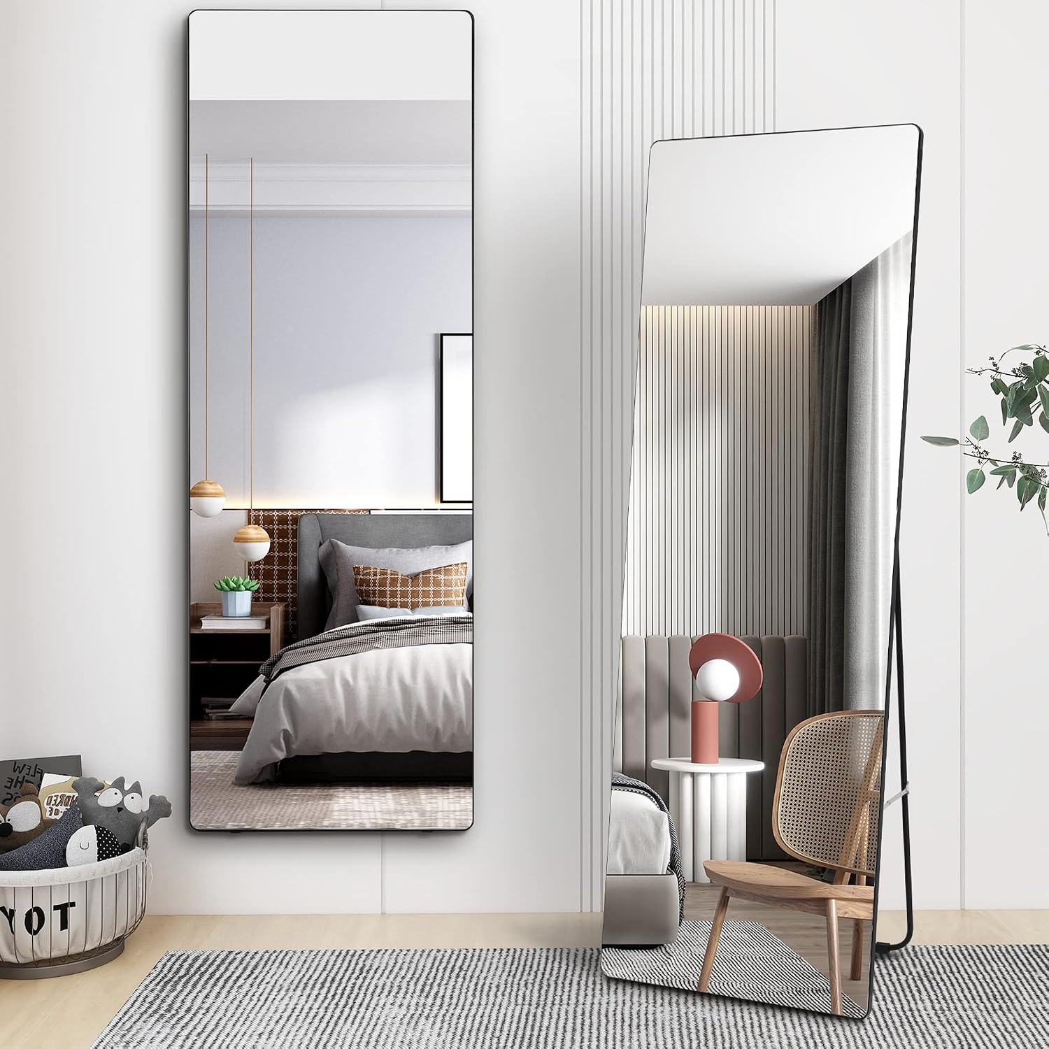 Vlsrka 63' x 18' Full Length Mirror - Floor Standing, Wall Mirror, Stand Up - Large, Tall, Full Size for Bedroom, Living Room (Black)