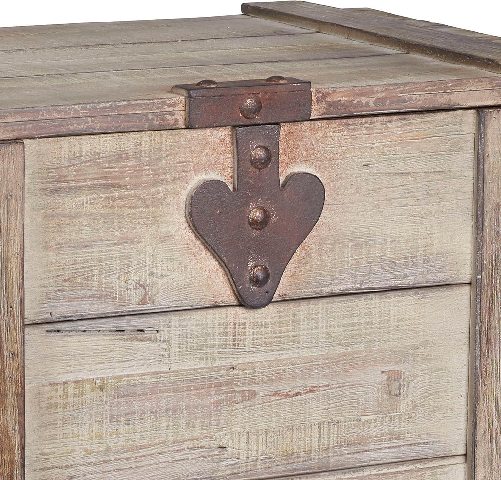 Household Essentials Antiqued Decorative Trunk, 3 Piece Set, Small, Medium and Large, Chinese Fir Panel and MDF, Smooth Backing and Metal Hinge Accent, Flat Top and Stay-Open Lid