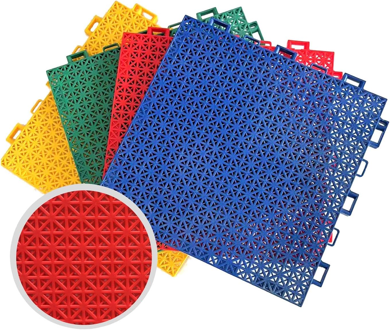 16 Pcs Modular Interlocking Cushion Plastic Outdoor Flooring Anti-Slip Floor Tile Mats Drain Pool Patio Balcony Yard Washer Pad，Red 9.8 * 9.8 * 0.5inch