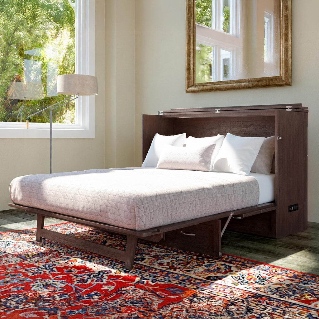 AFI Deerfield Murphy Bed Chest with Charging Station, Queen, Burnt Amber