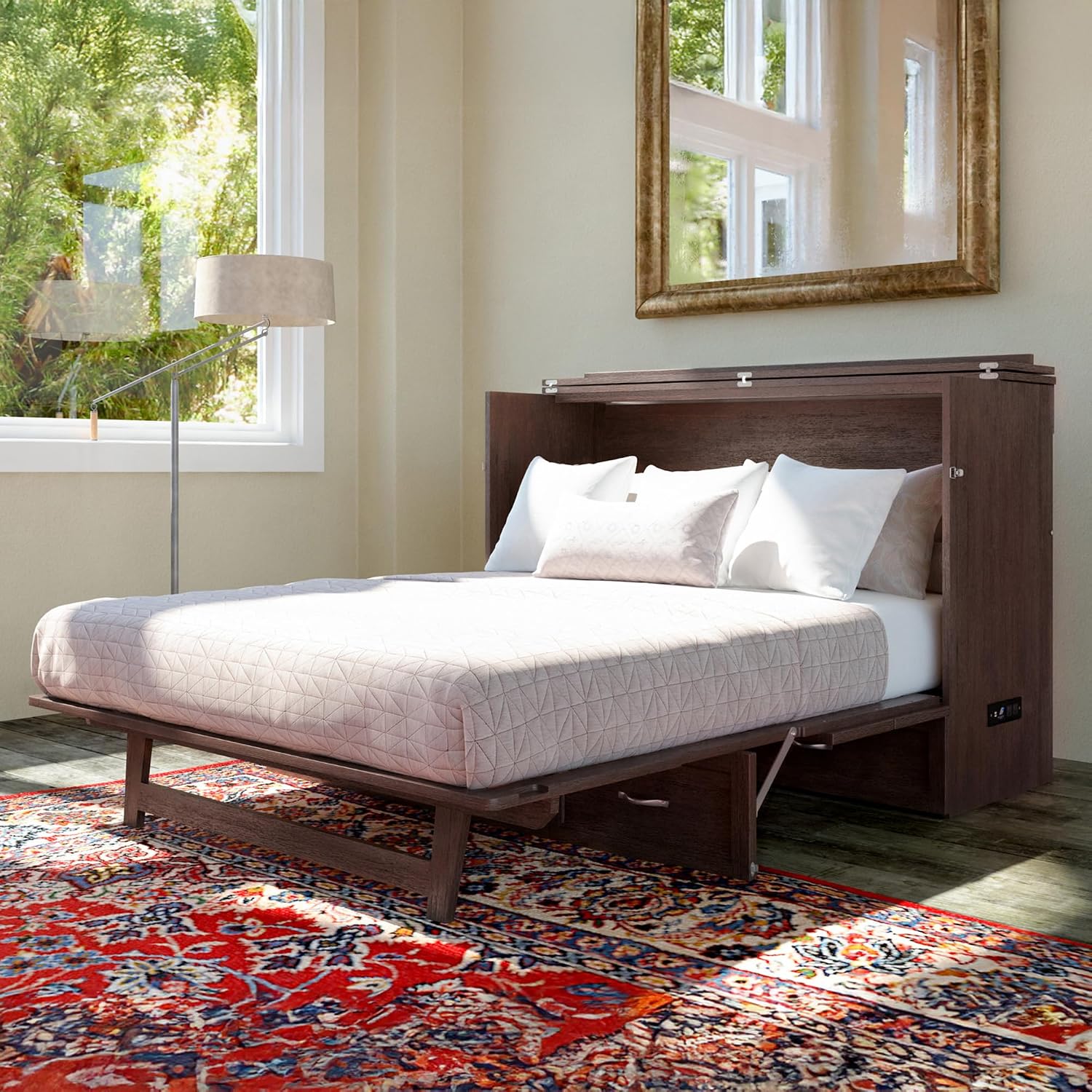 AFI Deerfield Murphy Bed Chest with Charging Station, Queen, Burnt Amber