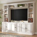 97.4' Entertainment Center Wall Unit with Bookshelves, 4-Piece Modern TV Stand for TVs up to 70' with 6 Doors & Adjustable Shelves for Living Room, White