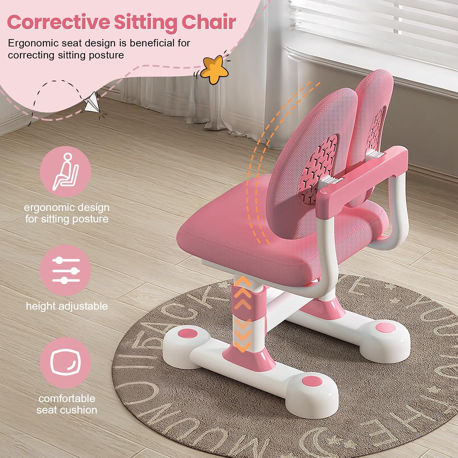 Kids Functional Desk and Chair Set – Ergonomic Height Adjustable Art Desk with One-Touch Tilting Desktop, Book Stand, Reading Rack & Storage Drawer for Children Boys & Girls (013-Pink)