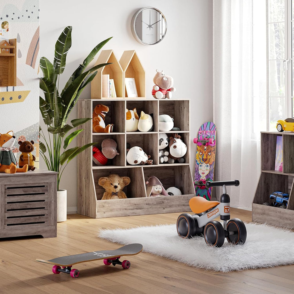 DINZI LVJ Toy Storage Organizer, Kids Bookshelf, Wood Toy Storage Cabinet, 3-Tier 8 Cubby Children Bookcase, 39.4' L Toddler Book Shelf for Playroom, Living Room, Nursery, Hallway, Classroom, Greige