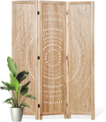 66.9Inch Folding Room Divider, 3 Panels Wood Carved Privacy Screens, Free Assembled Freestanding Partition for Home Office Restaurant Bedroom (Natural)
