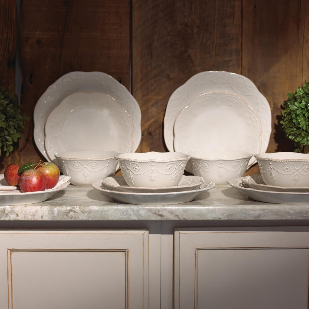 Lenox Dinnerware Set, French Perle White 12-Piece Set, Service For 4, Stoneware Material, Dishwasher Safe, Microwave Safe, Plates, Bowls, Home & Kitchen, Plates And Bowls Sets (White, 12 Piece)