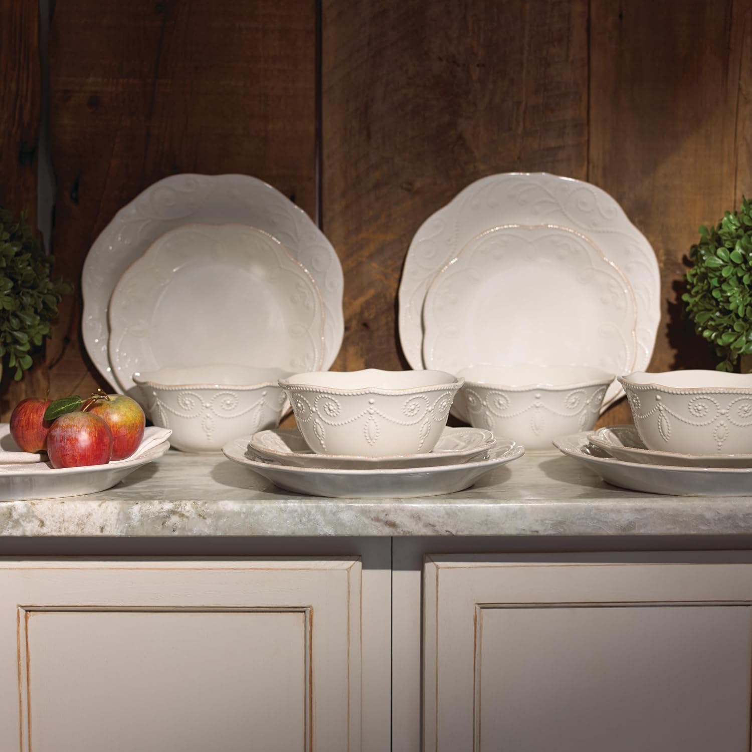 Lenox Dinnerware Set, French Perle White 12-Piece Set, Service For 4, Stoneware Material, Dishwasher Safe, Microwave Safe, Plates, Bowls, Home & Kitchen, Plates And Bowls Sets (White, 12 Piece)