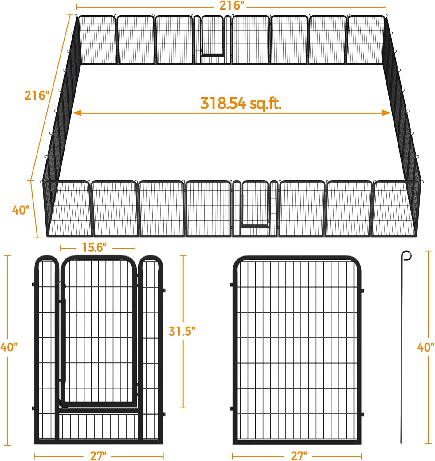 Yaheetech 40in 32-Panel Metal Dog Playpen Fence for Indoor Yard RV Camping | Heavy-duty Rustproof Frame with Secure Latch Door, Tool-free Assembly, Foldable Storage, Ideal for Medium to Large Dog Breeds