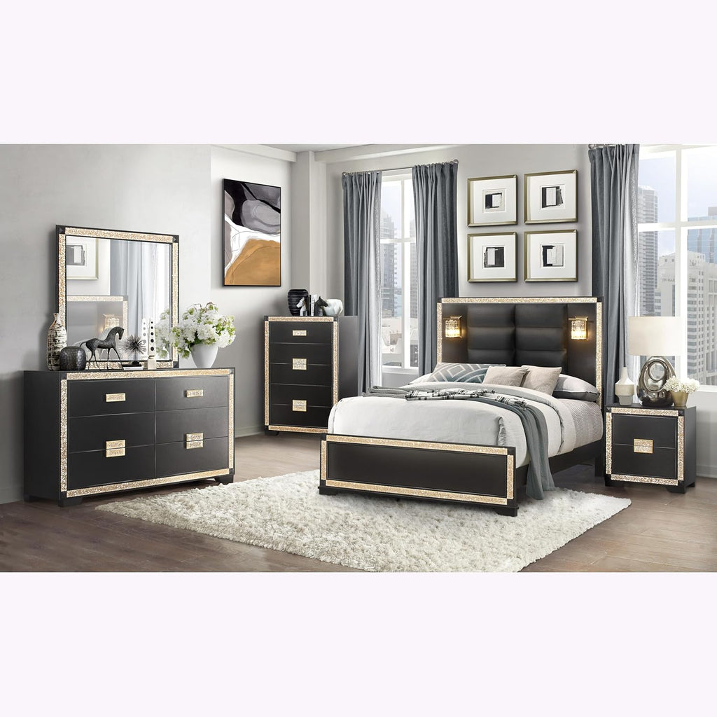 Black,Gold Full Bedroom Set