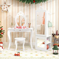 HONEY JOY 4 Piece Kids Vanity Set & Jewelry Armoire Cabinet, Snowflake Wooden Makeup Table & Chair Set, Dress Up Jewelry Organizer w/Full-Length Mirror, Kids Bedroom Furniture for Playroom (Pink)