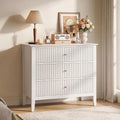 RoyalCraft White Fluted 3 Drawer Dresser, 32 inch Wide Dresser Nightstand for Bedroom, Modern Wood Chest of Drawers, Large Painted Nightstand with 3 Drawers for Closet, Hallway, Entryway