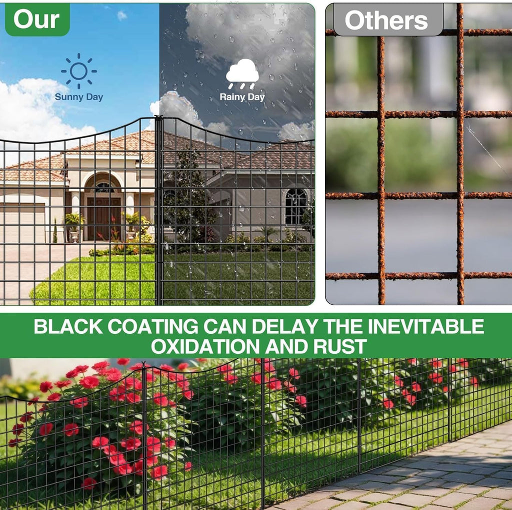 15 Panels Garden Fence Animal Barrier, 33 in(H) X 36 ft(L) Dog Fence Outdoor for Yard, Tall Metal Fencing with Ground Stakes, Temporary Fencing for Dog, Rabbits, and Patio Border