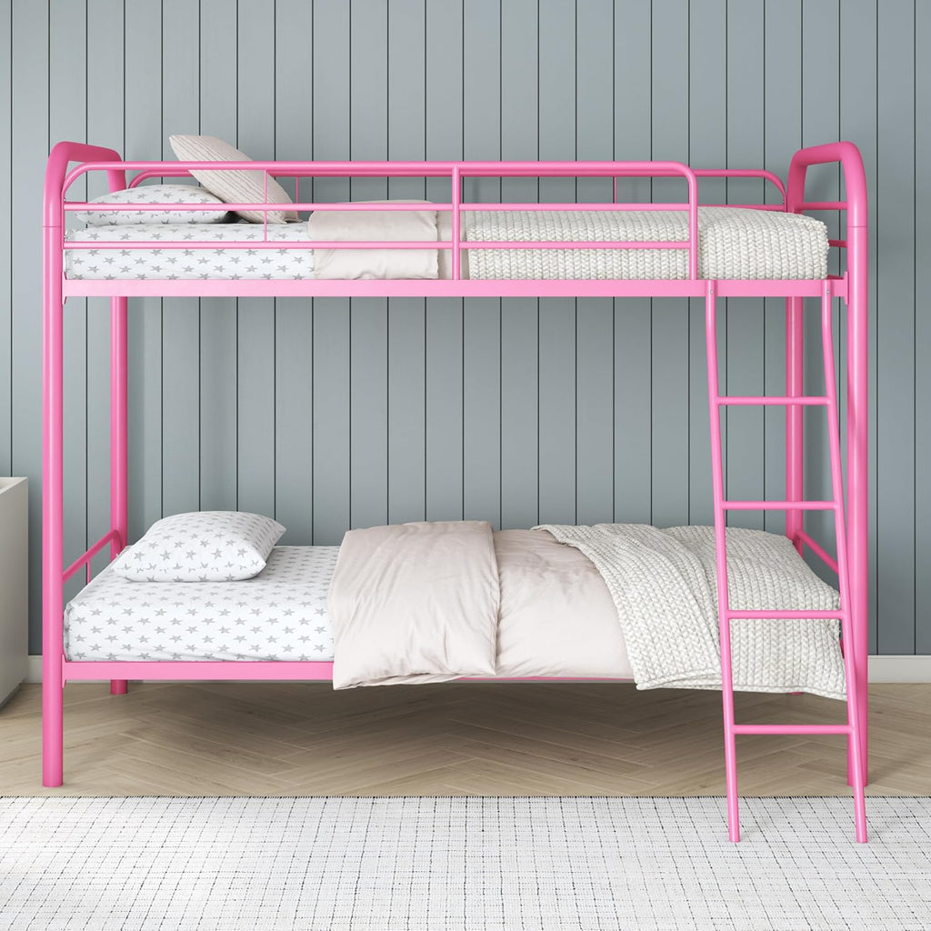 DHP Dusty Twin over Twin Metal Bunk Bed with Secured Ladder, Pink
