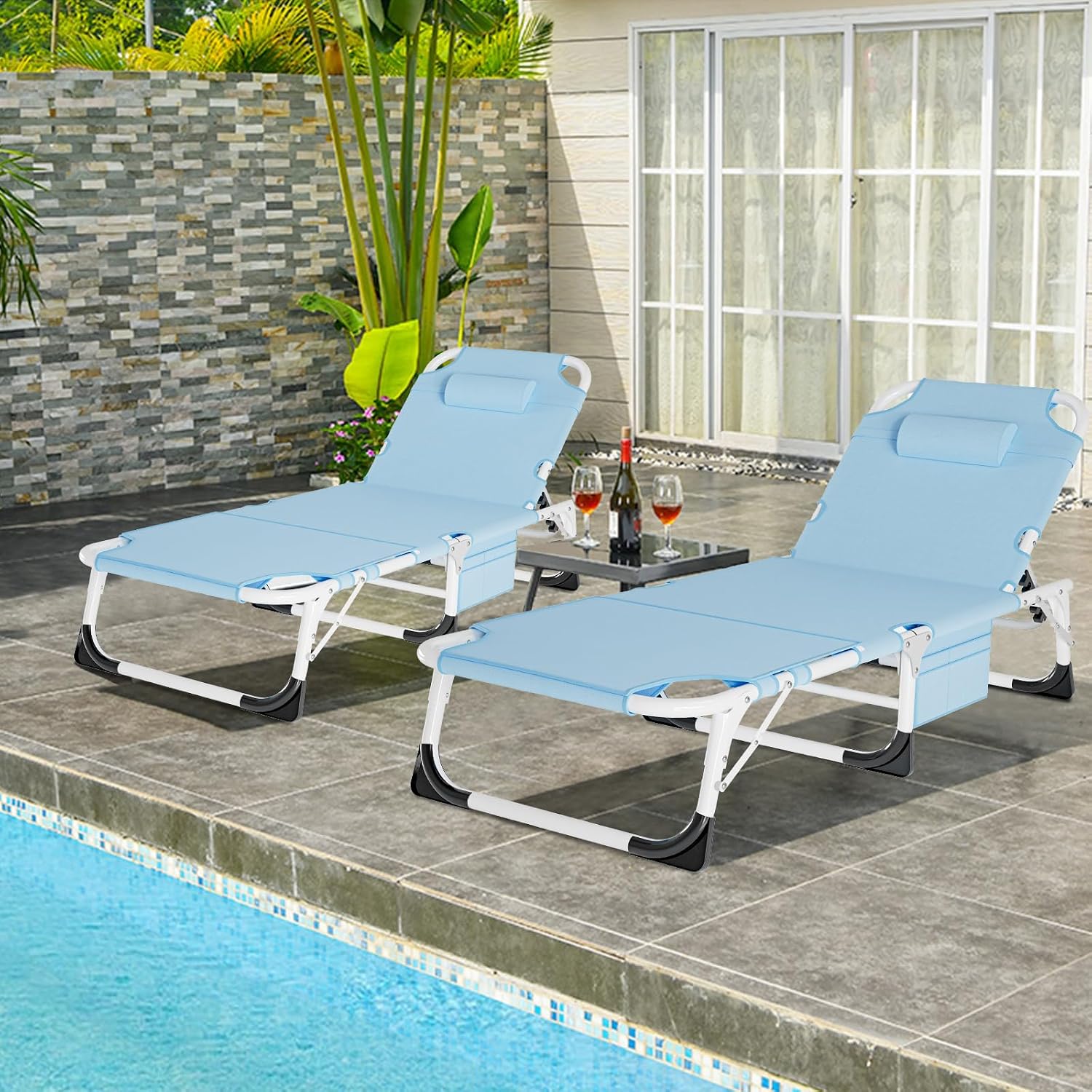 LILYPELLE 3in1 Sun Tanning Chair with Mattress, Heavy Duty Lounger Chairs with Face Arm Hole, Removable Pillow, Outside Chaise Lounge Chair for Sunbathing, Patio, Poolside, Lawn, Beach