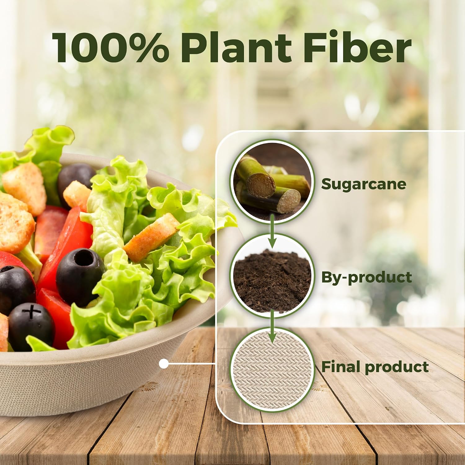 [500 SET]Harvest Pack 32 oz Round Compostable Bowls with Flat Lids, Heavy-Duty Eco-Friendly Disposable Bagasse Paper Bowl for Meal Prep, Made of Sugarcane Plant Fiber PFAS-Free