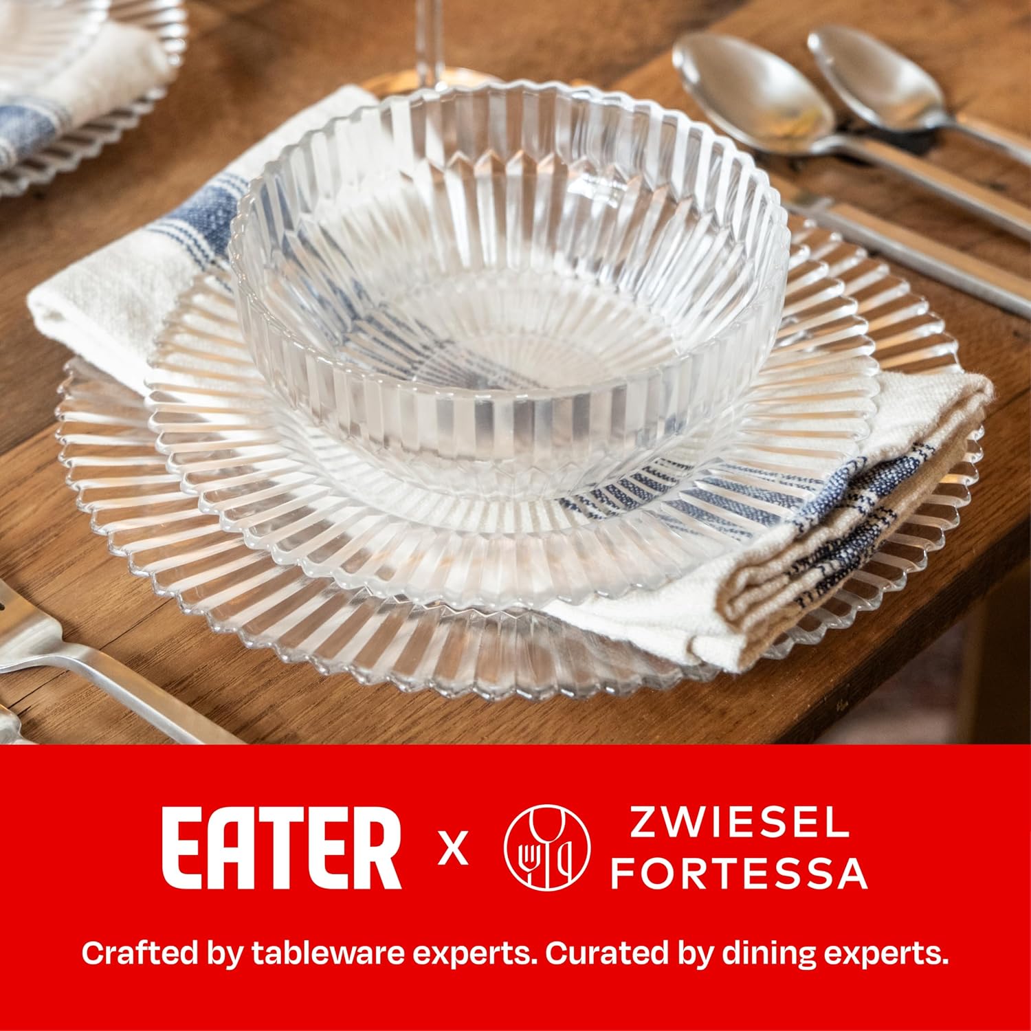 Eater x Zwiesel Fortessa Seraphina Glass, 12 Piece Dinnerware Set (Service for 4), Clear